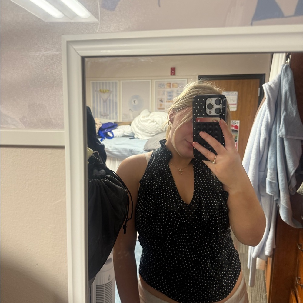 Body Central Y2K Black and White Polka Dot Going Out Top